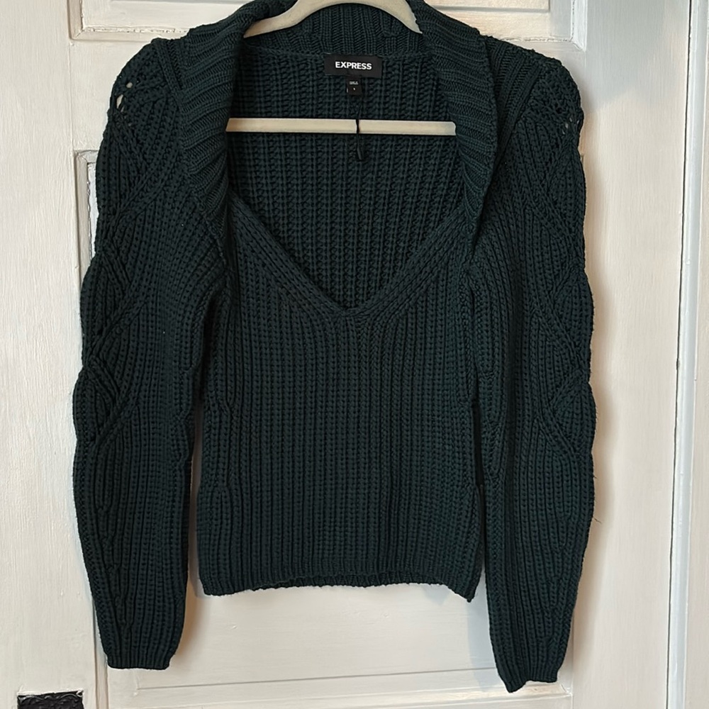 EXPRESS FITTED CHUNKY DEEP V SWEATER WITH COLLAR